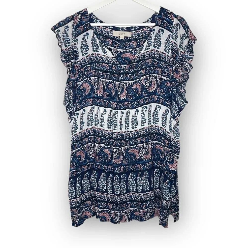 Ann Taylor Loft LOFT Multicolor Pullover Baby Doll Top Cap Sleeves Women Size XL